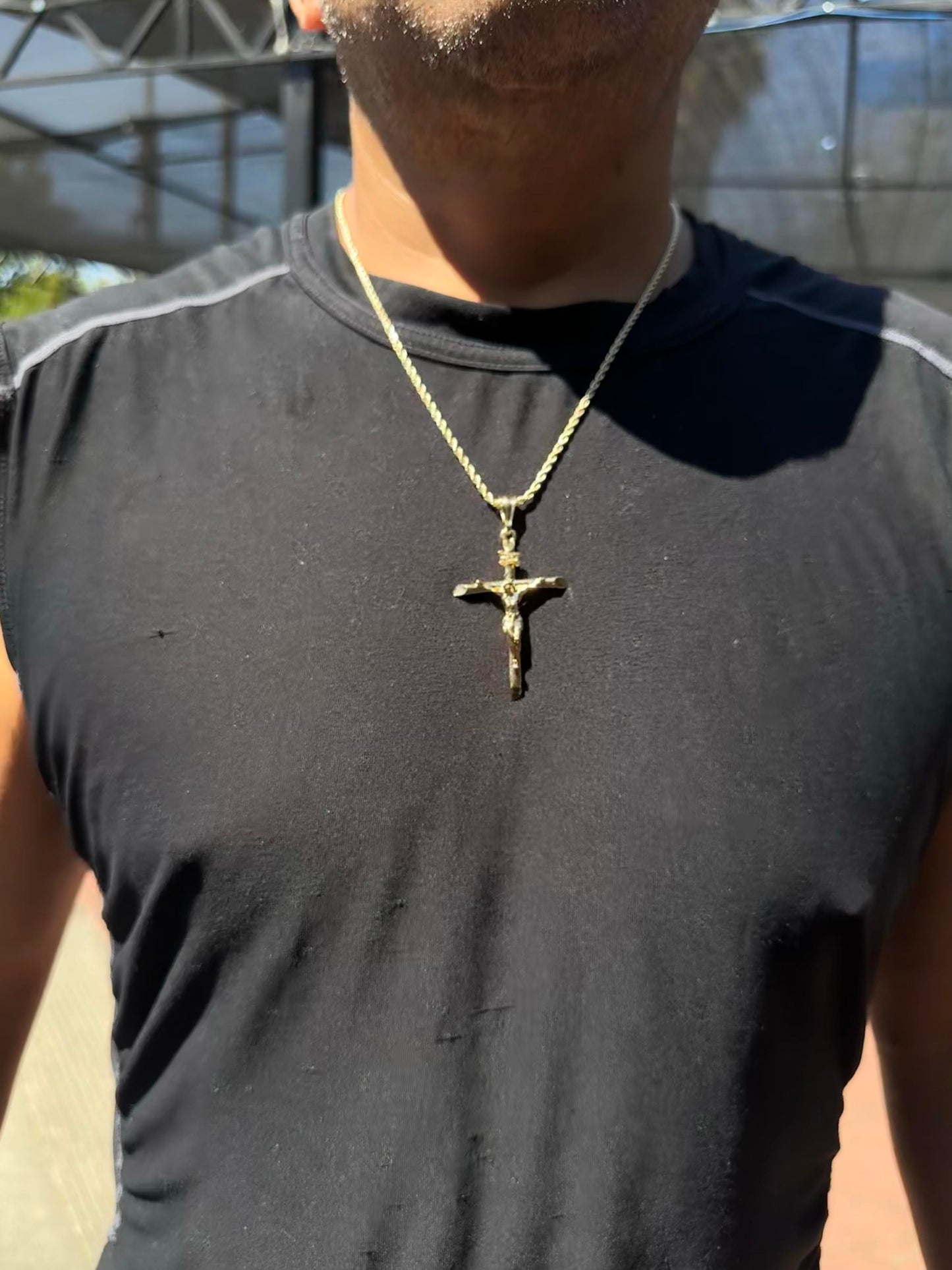 14k Italian Gold Plated Jesus Crucifix Necklace