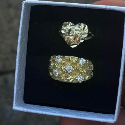 Gold Nugget Couple Rings - His & Hers Set